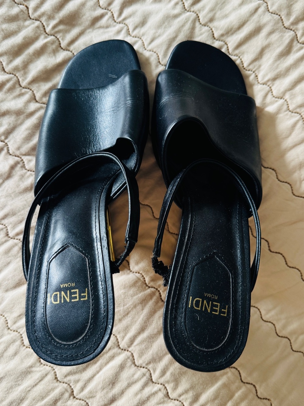 Fendi Black Leather Slide Sandals(41) Fit 10 US wide super soft and comfortable